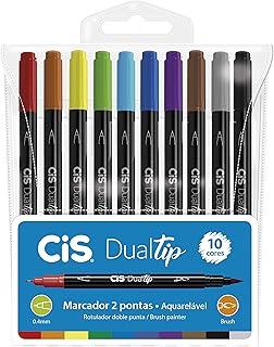 Caneta Pincel dual Tip Aquarelável com 10 cores Cis