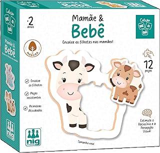 Nig Brinquedos Jogo Educativo Madeira Be a Bá Mamãe e Bebê 12 Peças