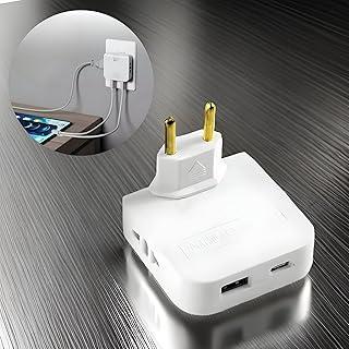 Adaptador Tomada Benjamin Articulado USB-C, Bivolt, Com 1 Entrada USB-C, 2 Entradas Padrão, Conecta 4 Dispositivos, Portátil Para Viagens, Suporta Até 10A, Compatível Até 220V, Marca VARENZIA