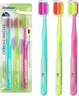 OralGos Escova de Dente com Cerdas Ulramacias 3 Unidades, 5000+ Cerdas Finas de Alta Densidade, Limpeza Profunda e Proteção das Gengivas, com Capa Protetora Individual, Mais Higiene e Segurança (Verde+Amarelo+Rosa)