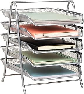 Mind Reader Organizador de mesa com 5 bandejas deslizantes para cartas, documentos, correio, arquivos, papel, prata