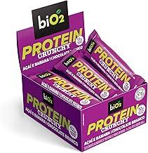 Barra de Proteína Crocante biO2 Protein Crunchy Açaí com Chocolate Branco, Caixa com 9 unidades de 50 g, Vegana e sem Glúten