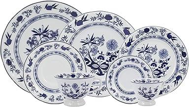 Serviço de Jantar, Chá e Café 42 Peças em Porcelana, Com Relevo Pomerode, Decoração Cebolinha, Azul, Porcelana Schmidt