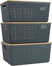 Oikos - Kit Caixa Organizadora 4L com Tampa de Bambu Cinza