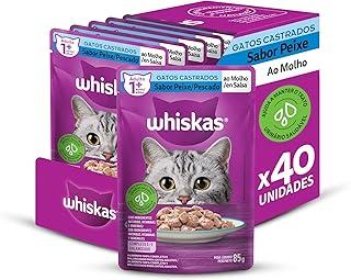 Packs de Ração Úmida Whiskas Sachê para Gatos Adultos Castrados, Peixe ao Molho, 40 Sachês de 85 g