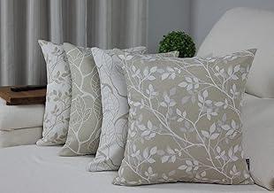 Kit 4 Capas Almofada Jacquard (Ramo + Folha)