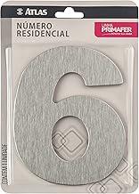 Atlas - Número Residencial 6 (Seis) em Alumínio com Fita VHV para Fixação para Área Interna e Externa, Cor Prata
