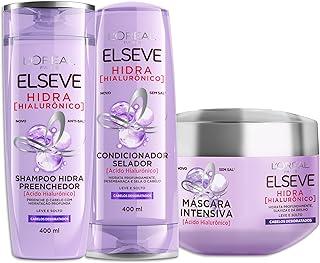 L'Oréal Paris Elseve Hidra Hialurônico Kit Shampoo 400ml + Condicionador 400ml + Creme de Tratamento 300G, Ação Preenchedora que Injeta 4X Mais Hidratação nos Fios Desde o Primeiro Uso