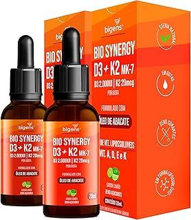 Bio Synergy, D3 2000ui + K2 Mk7 20mcg, vitamina A, D E e K, Sabor Limão, Kit 2x 20mL, Biogens