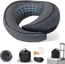 Travesseiro de Viagem com Máscara de Olhos, Tapetes de Ouvido e Estojo, Suporte Ergonômico Memory Foam 360° para Cervical, Compacto e Leve, Ideal para Avião, Carro e Escritório (Cinza Escuro)