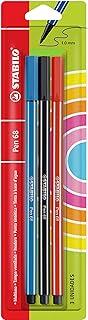 Caneta Hidrográfica 1.0 Mm, Blister Com 3, Stabilo, Pen 68 120.2328, Azul Royal/Preto/Vermelho, Pacote De 3, Stabilo