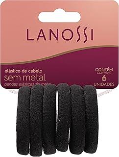 Conjunto de Elásticos para Cabelos, Sem Metal, Contém 6 Unidades, Cor Preto, Lanossi Beauty & Care.