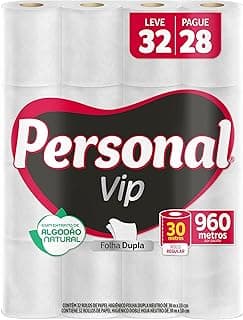 Personal Papel Higiênico VIP Folha Dupla Leve 32 Pague 28 rolos 30M
