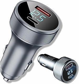 Carregador Turbo Usb Veicular PD 54W Usb + Usb-C Carregamento Rápido Display LED com Voltagem compatível com Android e IOS