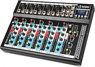 VEDO Mixer de Áudio Profissional 7 Canais VDA107L com Bluetooth, Entrada USB, Efeitos Digitais, Phantom Power +48V para Podcast, DJ, Gravação e Transmissão Ao Vivo - Mesa de Som Compacta 127/220V