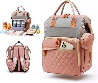 Mochila Maternidade Impermeável Bebê Menina Grande Capacidade Bolsa CodaTech (PREMIUM) - Rosa com Cinza