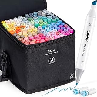 Ohuhu 120 cores, conjunto de marcadores com ponta dupla para crianças, adultos, colorir, marcadores de esboço à base de álcool, bônus 1 liquidificador de marcador incolor
