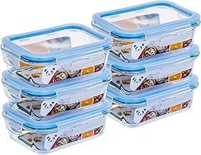 Gato Panda Kit 6 Potes de Vidro Hermético 640ml Borossilicato com Tampa 4 Travas – Recipiente Retangular para Marmita, Micro-ondas, Forno e Freezer – Armazenamento de Alimentos – Sem BPA