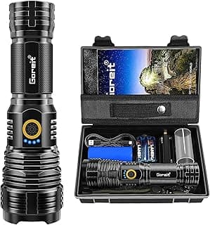 Lanterna Led Recarregavel 10000 Lumens, Goreit Lanterna Tatica Militar Super Potente XHP70.2, Lanterna a Pilha Lanterna De Choque Defesa Pessoal USB Para Acampamento Caminhada Pesca EmergêNcia