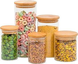 Kit 5 potes de vidro com tampa de bambu herméticos redondos - Tüd