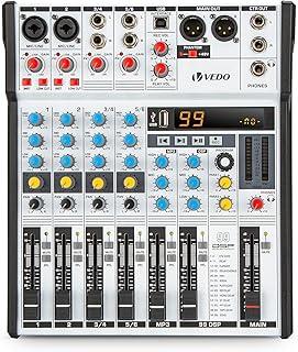 VEDO Mesa de Som Ultrafina de 6 Canais com 99 Efeitos DSP, Bluetooth 5.0, USB/OTG, Alimentação Fantasma de 48V, EQ de 3 Bandas para Apresentações ao Vivo, Gravações, Reuniões e Estúdio Doméstico