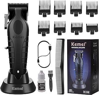 KEMEI 2296 Aparadores de cabelo profissionais para homens, kit de corte de cabelo com fio/sem fio, aparador de cabelo e barba, cortador de barbeiro com lâmina T com USB recarregável, preto