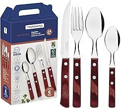 Faqueiro 24 Peças Polywood Sortidos com Laminas de Aço Inox e Cabos de Madeira, Tramontina, Polywood 21199705, Vermelho