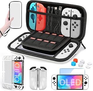 HEYSTOP Nintendo Switch OLED Carrying Case, 9 in 1 Accessories Kit com Proteção de Tela HD e Capas de Thumb Grip (Branco)