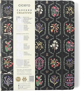 CADERNO CRIATIVO ARGOLADO JARDIM PAUTADO 17X24 PRETO