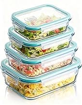 Conjunto 4 Potes de Vidro Tampa Hermética Organizador Marmita Alimentos Retangular Anti Vazamento