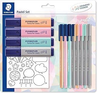 STAEDTLER Pastel Set 61 SBK1 PA - com 13 Peças - Marca Texto - Caneta Fineliner - Triplus, multicor