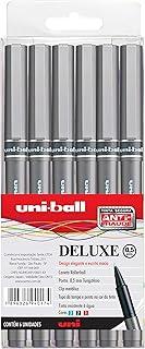 Caneta Rollerbal Deluxe UB 155 Micro 0.5mm, Uni-Ball, Caixa com 6 unidades (3 Azul, 2 Preta e 1 Vermelha)