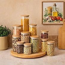 Kit 11 Potes de Vidro Herméticos com Tampa de Bambu | Potes para Mantimentos, Alimentos e Organização da Cozinha | Vedação Silicone, Design Premium