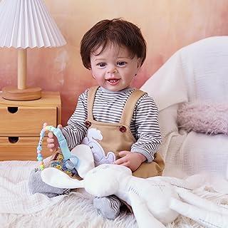 Brastoy Bebê Reborn Boneco Silicone Menino Olhos Azuis Realista Pintado Original 55cm Pode Tomar Banho (Cabelo Castanho Menino)