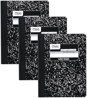 Caderno universitário 100 folhas Mead 38301, folha pautada, pacote com 3, mármore preto