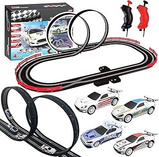 AGM MASETCH Conjunto de Pista de Corrida de Carros Slot com 4 Carros Slot Exclusivos, Pista de Carro a Bateria ou Elétrica, Brinquedos de Presente para Meninos e Meninas de 4 a 12 Anos.