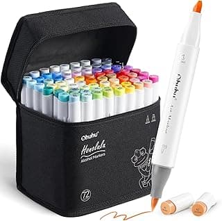 Kit Canetinhas Ohuhu à Base de Álcool, 72 cores com 1 liquidificador incolor,conjunto de marcadores de arte de ponta dupla para ilustração de esboços coloridos - pontas de cinzel e pincel - Honolulu