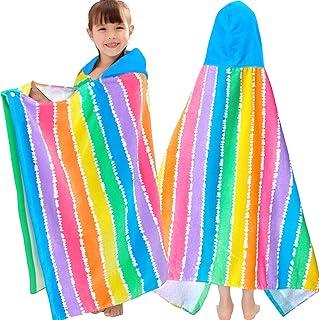 VOOVA & MOVAS Toalhas poncho infantis com capuz (4-8 anos), toalha de praia com capuz leve absorvente para piscina | natação | banho, listras coloridas