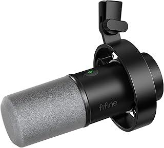 FIFINE Microfone dinâmico, microfone para PC de gravação de podcast XLR/USB para streaming vocal, mic de metal de estúdio com mudo, conector de fone ouvido, controle de volume de monitoramento- K688