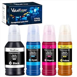 Valuetoner Kit 4 Refil Tintas Compatível para Epson 544 T544 Compatível para Epson Impresoras Ecotank L1210 L1250 L3210 L3250 L3251 L3260 L5290