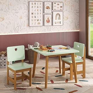 Conjunto Infantil Sofia Mesa + 2 Cadeiras Verde/Mel - Madeira de Pinus/Mdf Verde/Mel