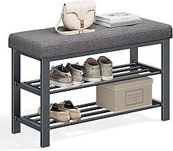 SONGMICS Banco para Armazenamento de Sapatos, Banco de Entrada com Almofada, 31 x 81 x 49 cm, Sapateira, Estilo Moderno, para Sala de Estar, Quarto, Corredor, Cinza Escuro e Preto Tinta BRLBS57GYZ