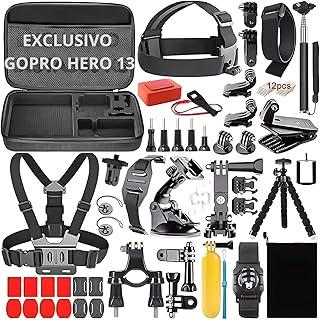 Acessórios para GoPro Hero 13 Kit com 65 Itens Maleta Protetora Suporte de Cabeça Tripé e Bastão para Esportes e Aventuras