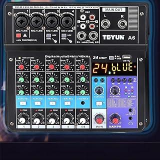 TE-YUN Mesa de Som Profissional 6 Canais | Mixer de Áudio com Bluetooth 5.0, USB, Entrada FX e 48V Phantom Power | Compatível com PC, Microfone, Instrumentos, Estúdio