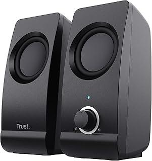 Trust Remo Caixa de Som 2.0 Multiplataforma – Som Estéreo, Design Compacto, 8W RMS / 16W Pico, Controle Frontal, Alimentação USB, Entrada 3,5 mm