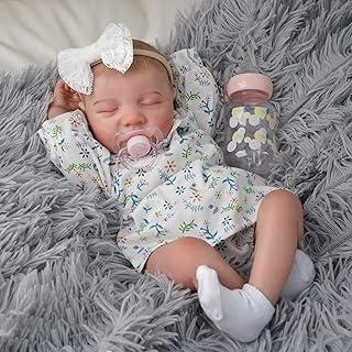 Bebe Reborn Silicone Menina Realista Boneca Infantis Cabelo Pintado 48cm Presentes para Meninas (Vestido Branco)