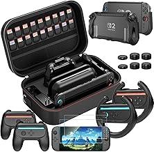 HEYSTOP Switch 2 Case for Protetora Acessórios para Switch 2 16 em 1 com 4 Alças para Joy-Con,Capa Protetora Portátil para Viagem com Protetor de Tela, Alças para Polegar