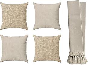 Kit 4 Capas De Almofadas Decorativas 45x45 Luxo + Manta Sofá E Cama Bege Cru (Liso bege cru)