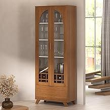 Cristaleira 2 portas vidro temperado 12 Nichos para garrafas Porta-Taças MURANO Cor Cinamomo/Off white - Artely