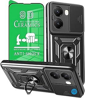 Capinha Capa para Poco X7 Pro com Película em Cerâmica 9D - Case Protetora Anti Impacto Armadura Militar com Suporte de Anel Magnético - FD Acessórios. (Preto)